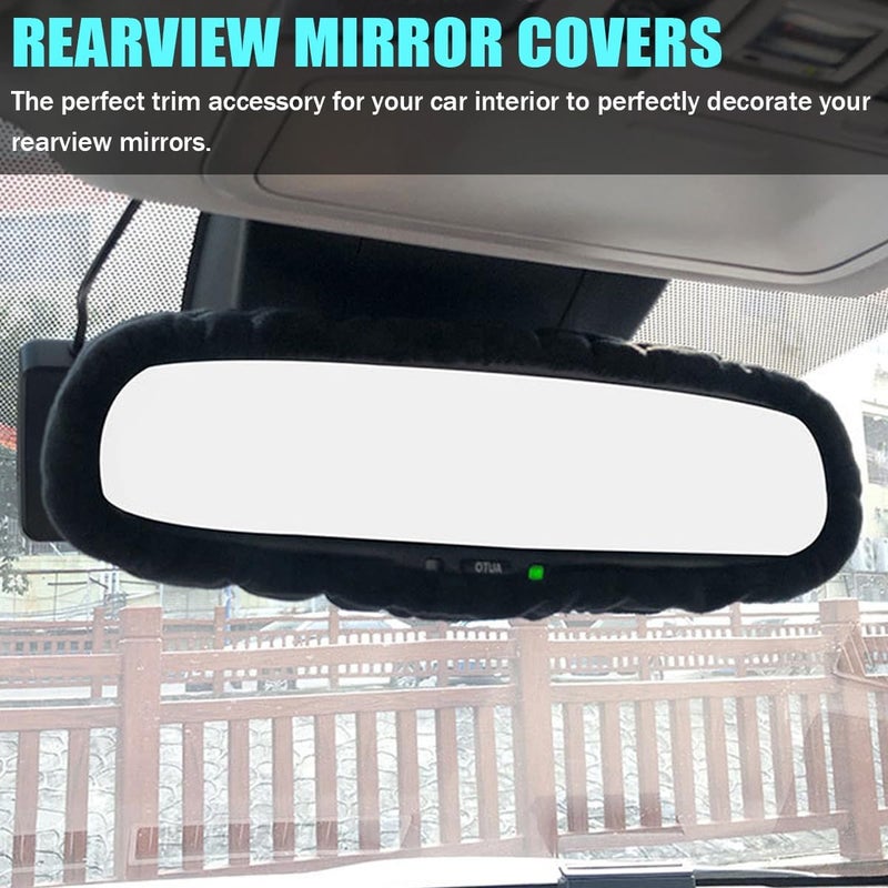 Bittwee Car Rearview Mirror Cover, Auto Interior Elastic Comfortable Rear View Mirror Protector Decorative Accessories for Girls Women Man Gift, Universal for Vehicles, SUV, Truck, RV (Black) - Image 2
